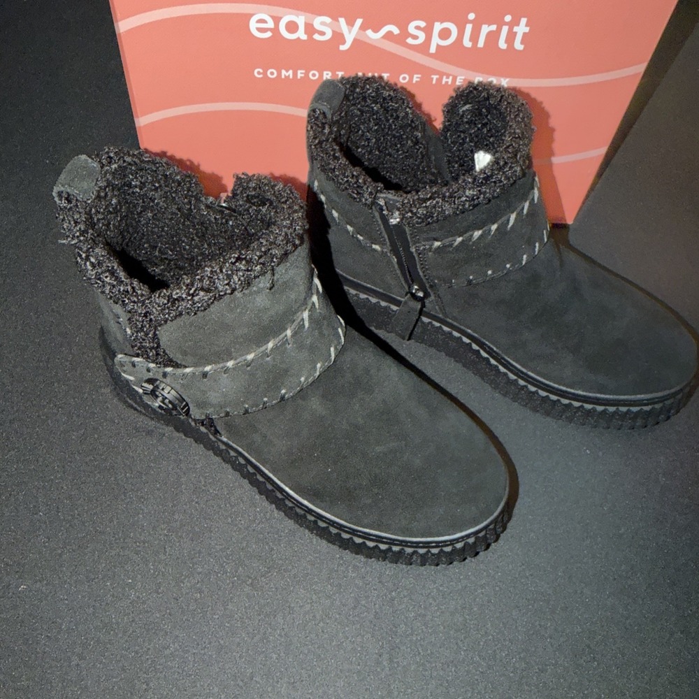 Easy Spirit Black Sebrendan Ankle Leather Suede Bootie Comfort 7.5 M NIB $135